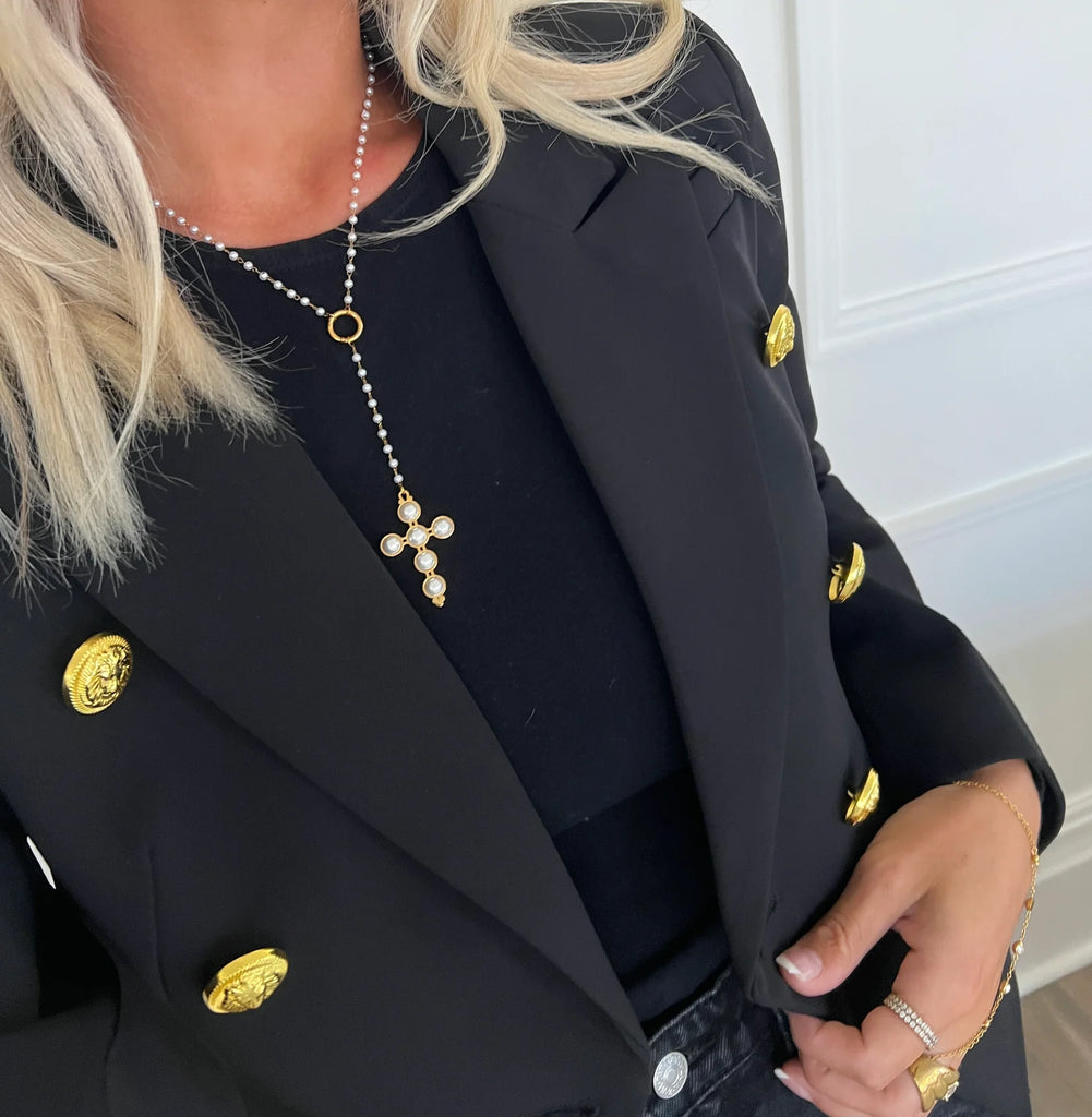 Lariat Pearl Cross Necklace Jewelry Peacocks & Pearls Lexington