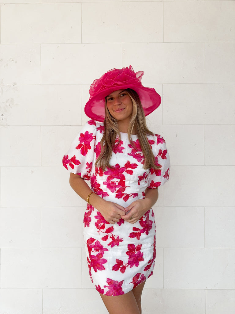 Loral Jacquard Puff Slv Floral Dress Clothing Entro   