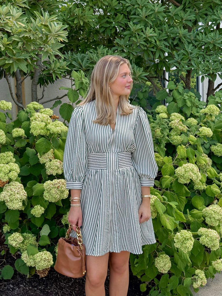 Meadow Stripe Short Dress Clothing Peacocks & Pearls Lexington