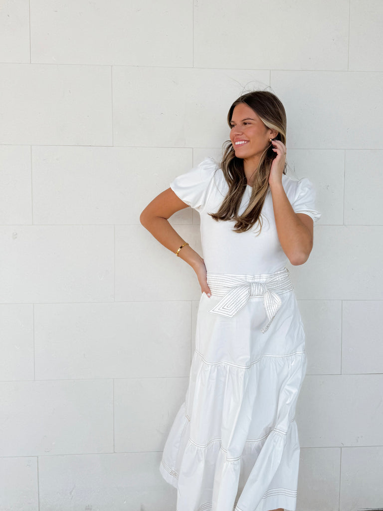 Classic Cut White Tiered Maxi Dress Clothing Peacocks & Pearls Lexington   