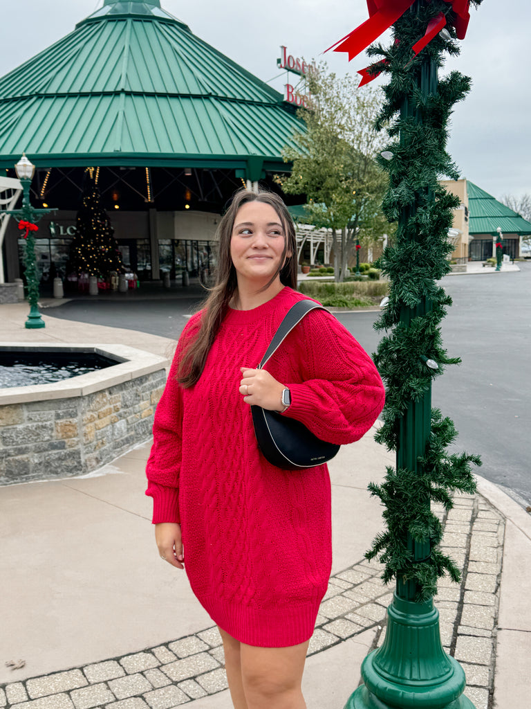 Crimson Cheer Sweater Dress Clothing Peacocks & Pearls Lexington