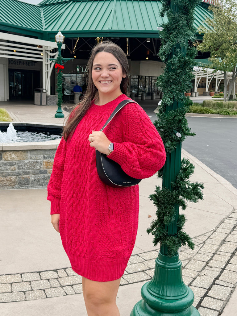 Crimson Cheer Sweater Dress Clothing Peacocks & Pearls Lexington