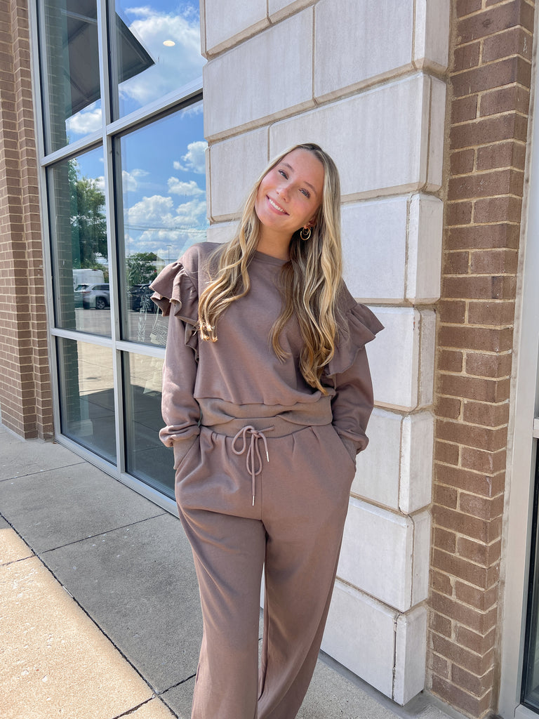 Mocha Latte Sweat Set Clothing Peacocks & Pearls Lexington Brown Top S