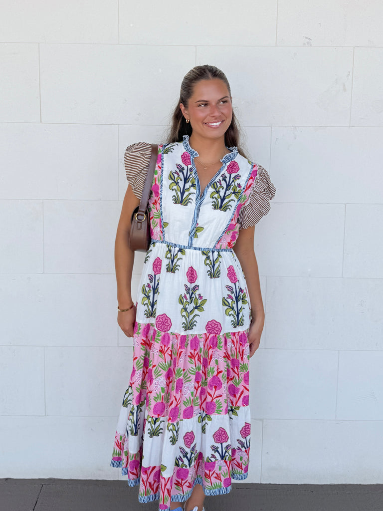 Wildflower Pop Midi Dress Clothing Peacocks & Pearls Lexington Pink XS