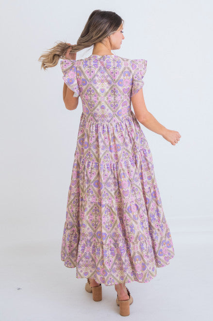 Lavender Floral V-neck Tiered Maxi Dress Peacocks & Pearls Lexington Lavender Floral V-neck Tiered Maxi Dress Peacocks & Pearls Lexington