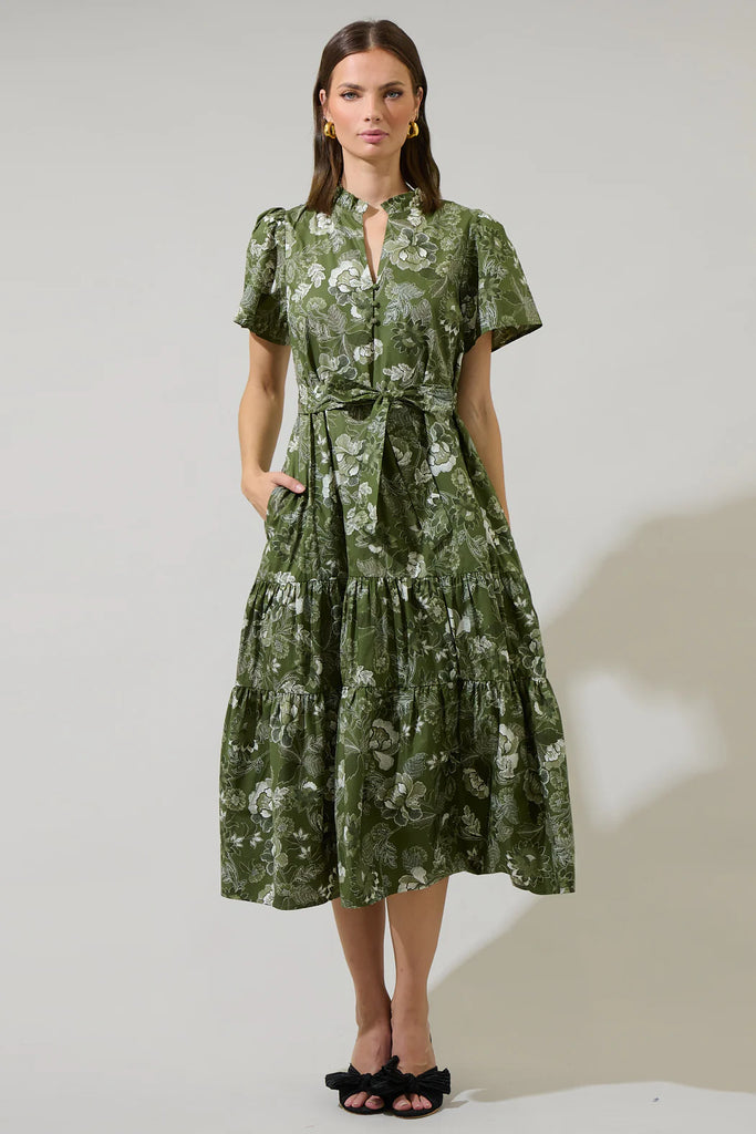 Hazleton Floral Britt Poplin Tiered Midi Dress Clothing Peacocks & Pearls Lexington   