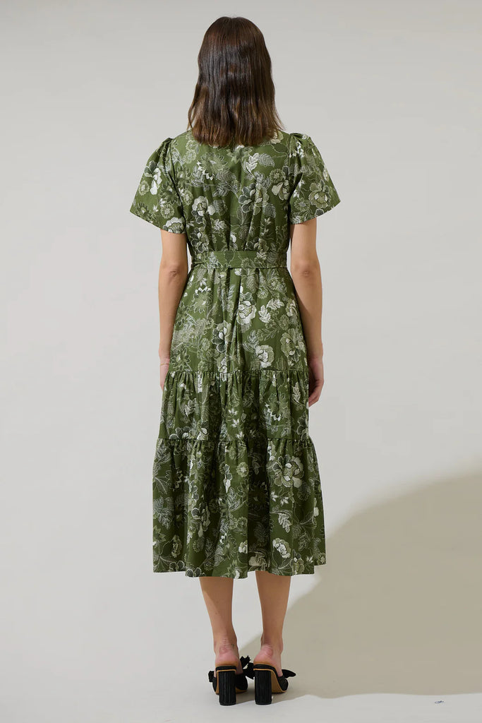 Hazleton Floral Britt Poplin Tiered Midi Dress Clothing Peacocks & Pearls Lexington   