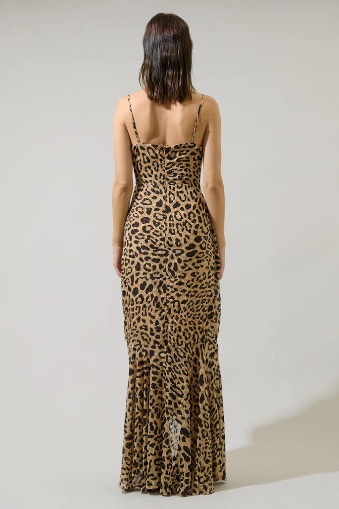 Clare Leopard Doris Ruffle Maxi Dress Clothing Peacocks & Pearls Lexington   