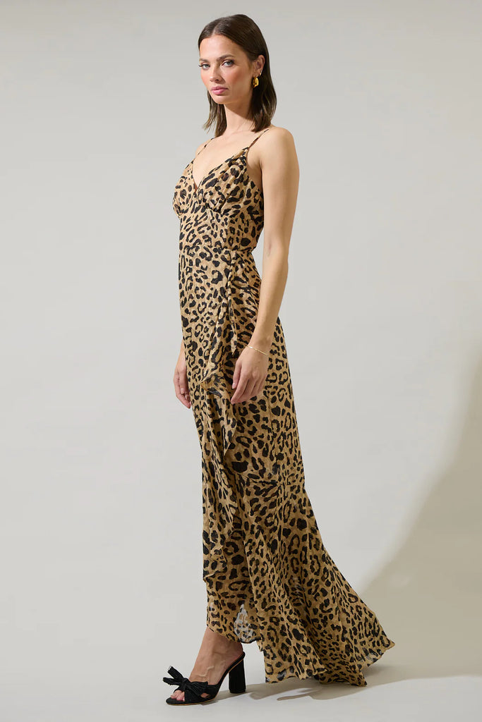 Clare Leopard Doris Ruffle Maxi Dress Clothing Peacocks & Pearls Lexington   