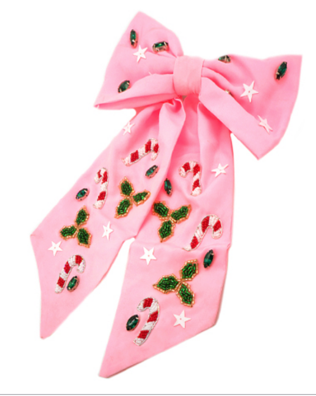 Candy Cane Ribbon Hair Pin Accessory Peacocks & Pearls Lexington Pink  