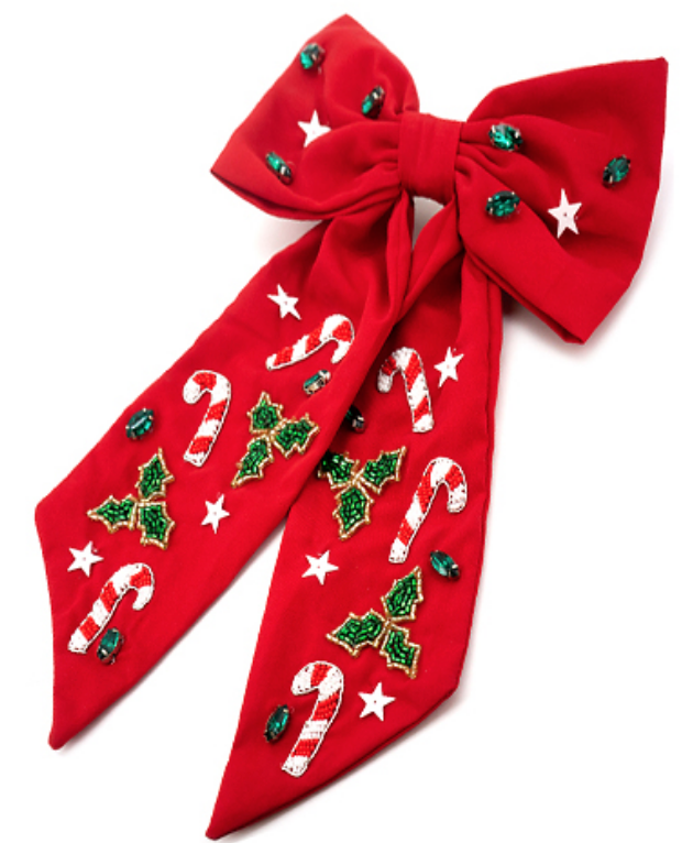 Candy Cane Ribbon Hair Pin Accessory Peacocks & Pearls Lexington Red  