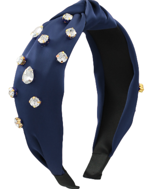 Satin Rhinestone Knot Headband Accessory Golden Stella Navy  