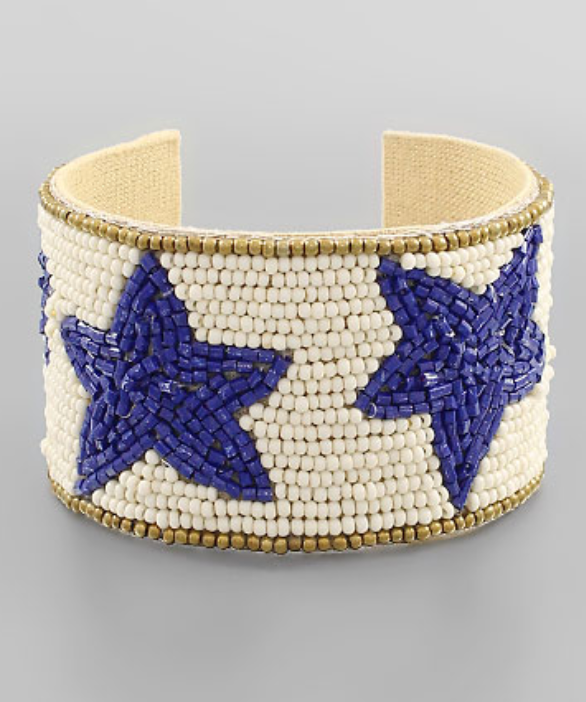 Blue/White Beaded  Bracelet Jewelry Golden Stella Star  