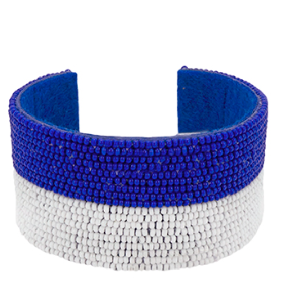 Blue/White Beaded  Bracelet Jewelry Golden Stella Striped  