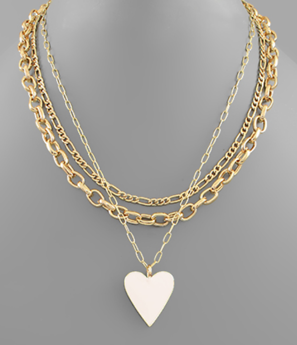 Heart Coated Pendant Necklace Jewelry Golden Stella White  