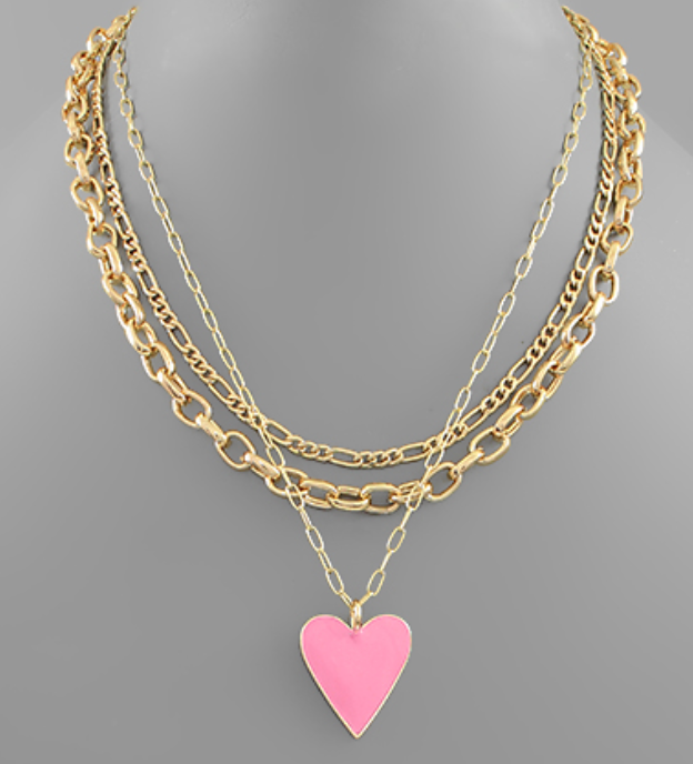 Heart Coated Pendant Necklace Jewelry Golden Stella Pink  