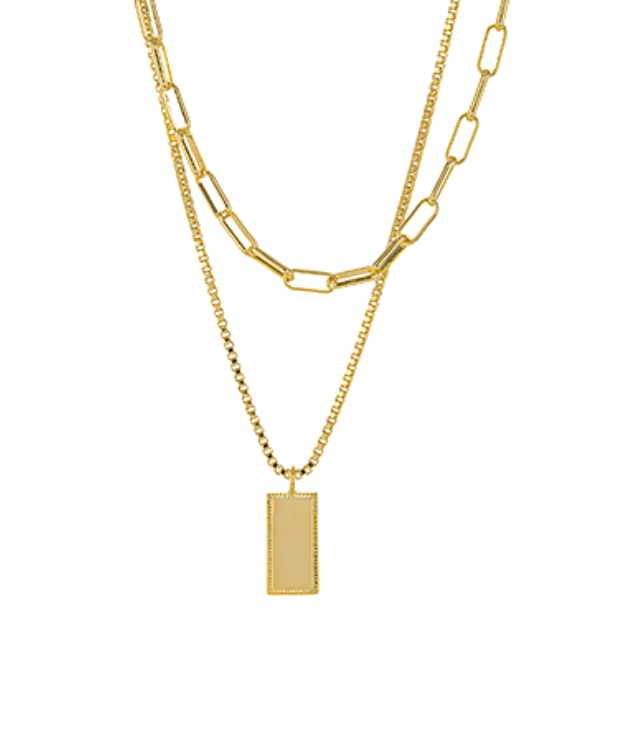 Rectangle Charm Necklace Jewelry Golden Stella   