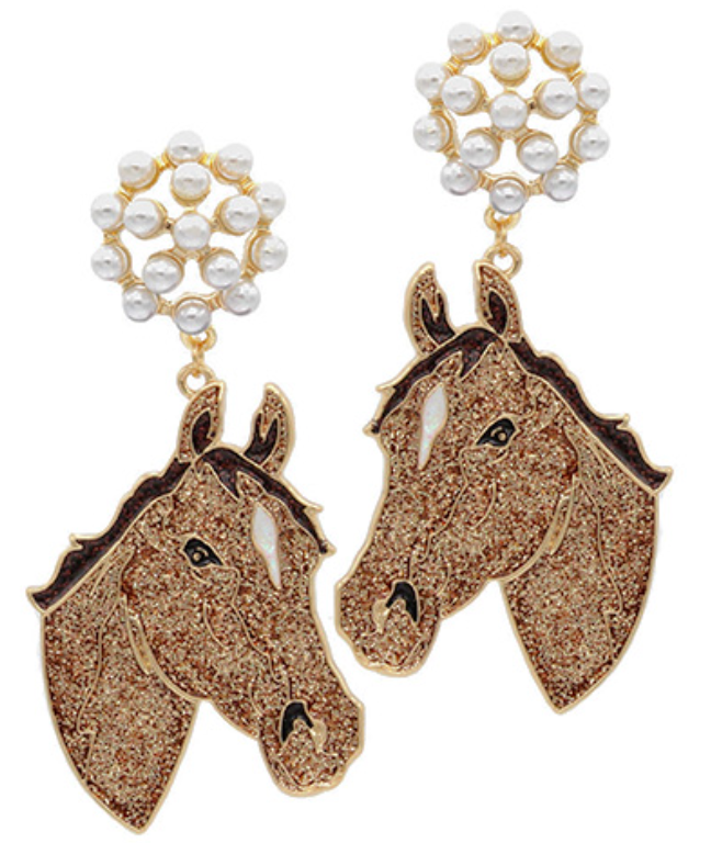 Horse Head Glitter Earrings Jewelry Golden Stella   