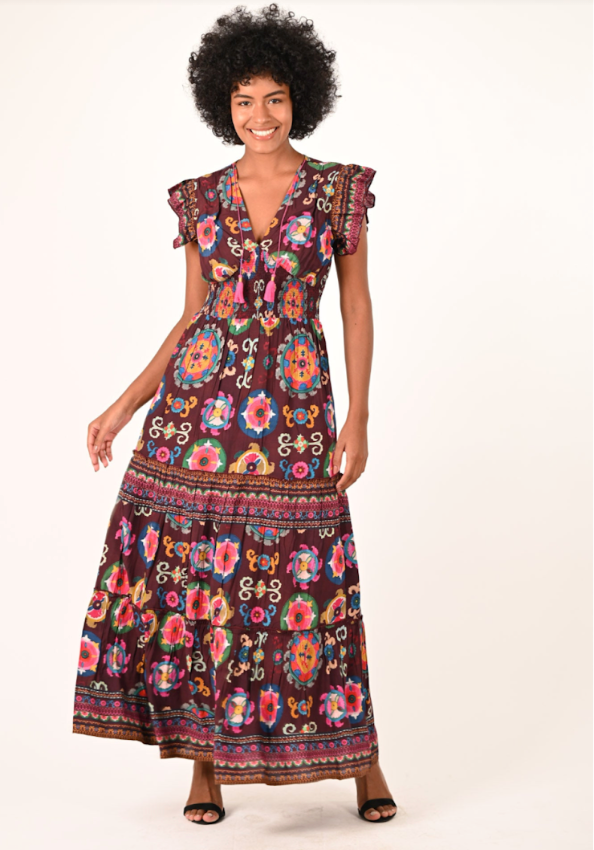 Aria Rangoli Printed Maxi Dress Clothing Peacocks & Pearls Lexington   