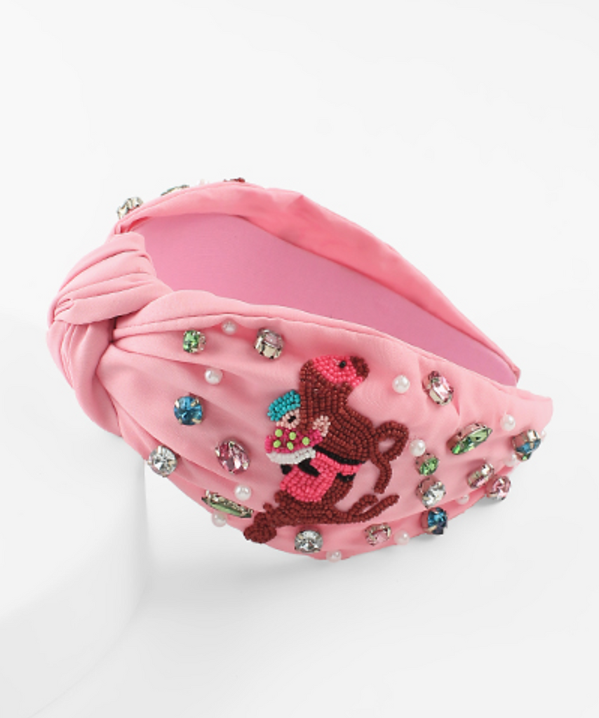 Derby Beaded Headband Accessory Peacocks & Pearls Lexington Pink  