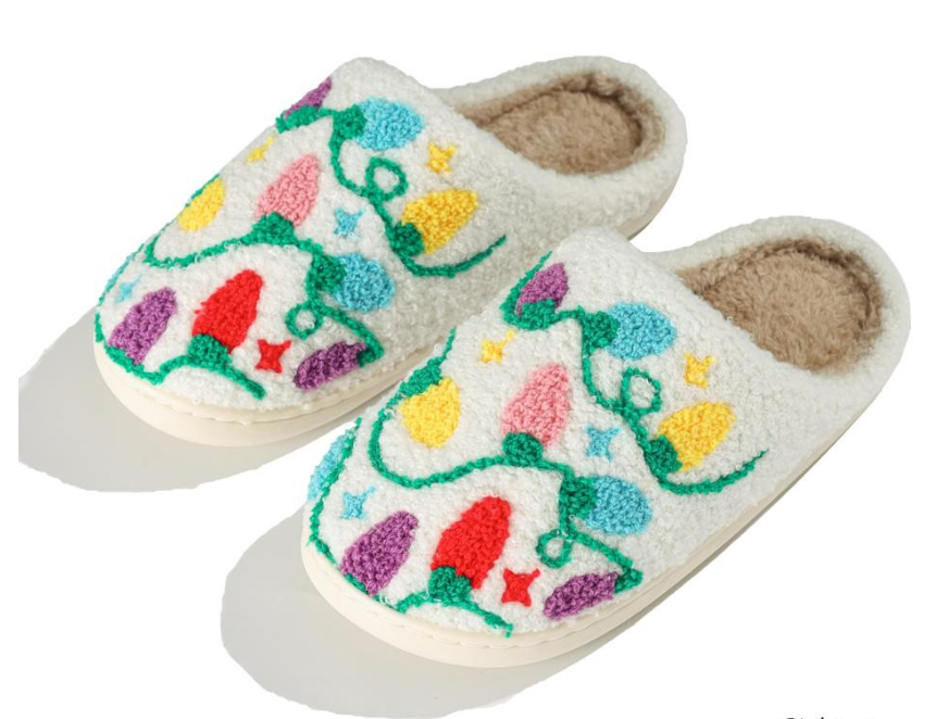 Jolly Walks Christmas Slippers Shoes Peacocks & Pearls Lexington Christmas Lights S/M 