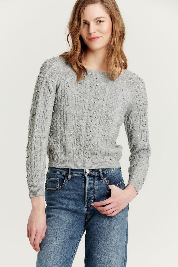 Carlotta Embellished Sweater Marble Dark Gray Clothing Another Love   