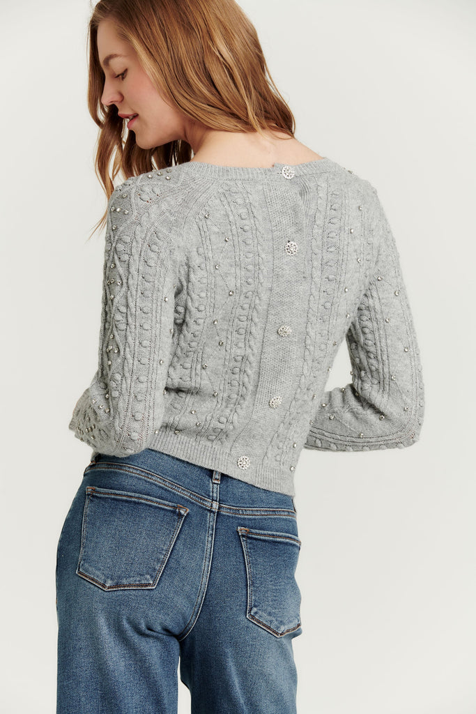 Carlotta Embellished Sweater Marble Dark Gray Clothing Another Love   