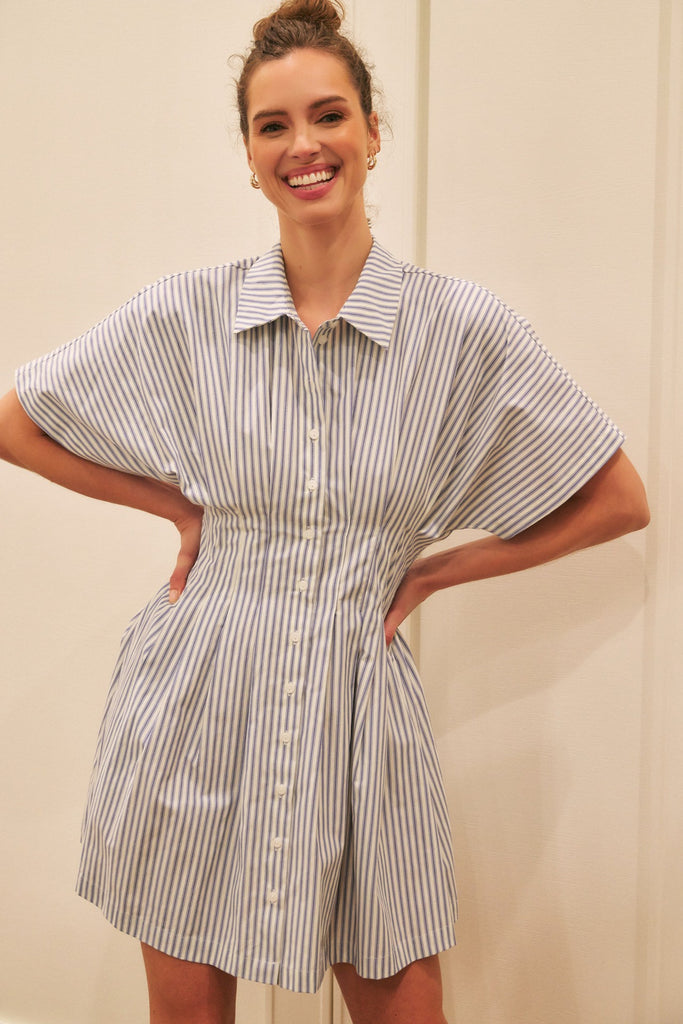 Classy Stripe Button Down Shirt Dress Clothing Peacocks & Pearls Lexington