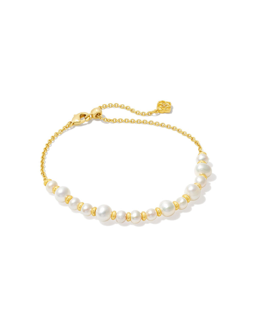 Jovie Gold Beaded Delicate Chain Bracelet in White Pearl Jewelry Kendra Scott   