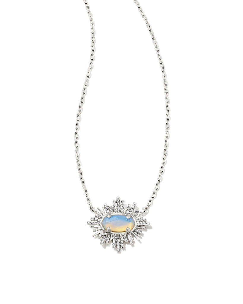 Grayson Sunburst Frame Short Pendant Necklace Jewelry Kendra Scott Silver Iridescent  