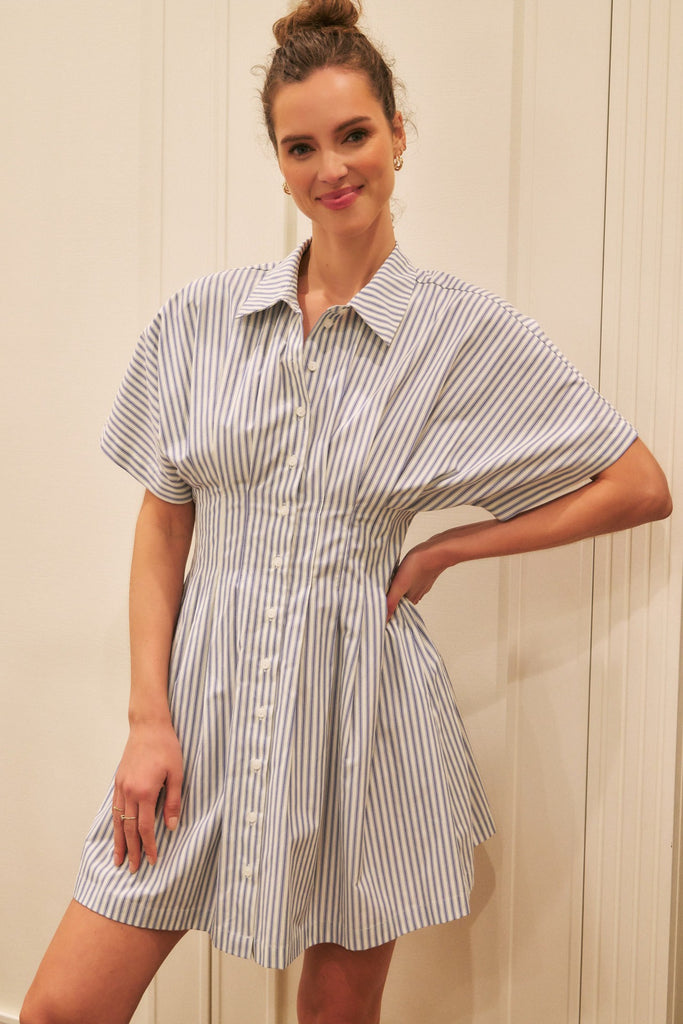 Classy Stripe Button Down Shirt Dress Clothing Peacocks & Pearls Lexington