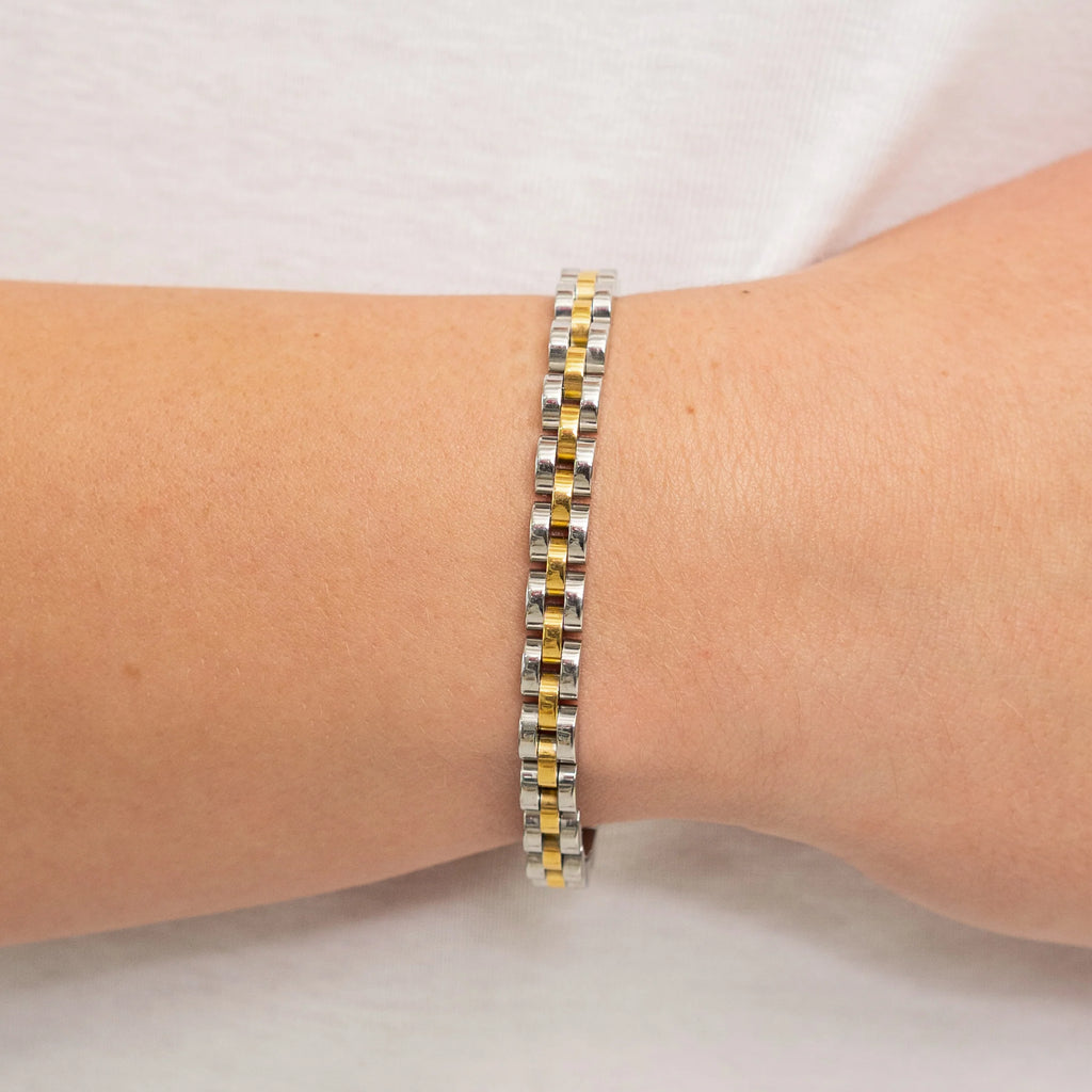 Dainty Two Tone Watch Band Jewelry Peacocks & Pearls Lexington   