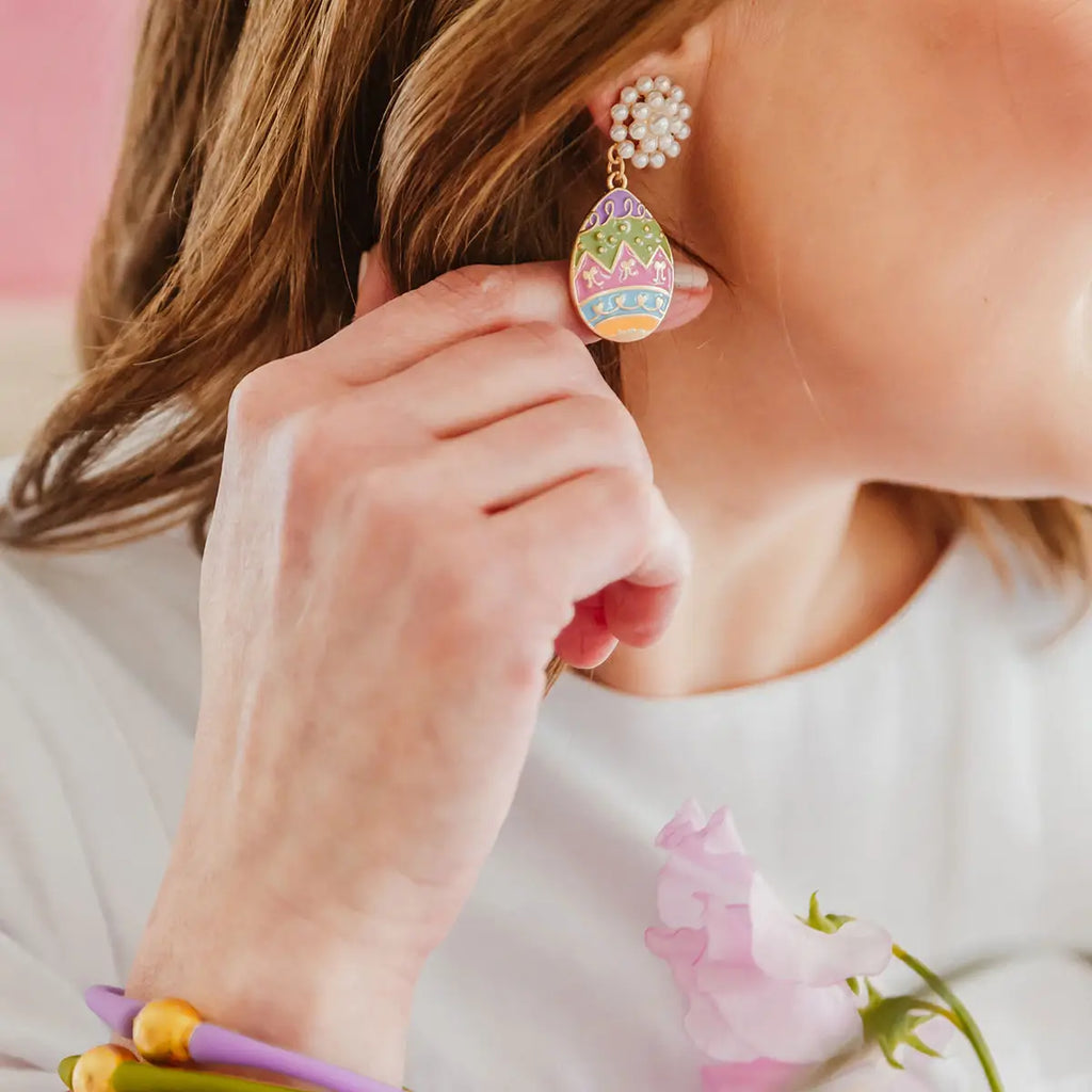 Remi Easter Egg Pearl Cluster Enamel Earrings in Multi Jewelry Canvas Style   