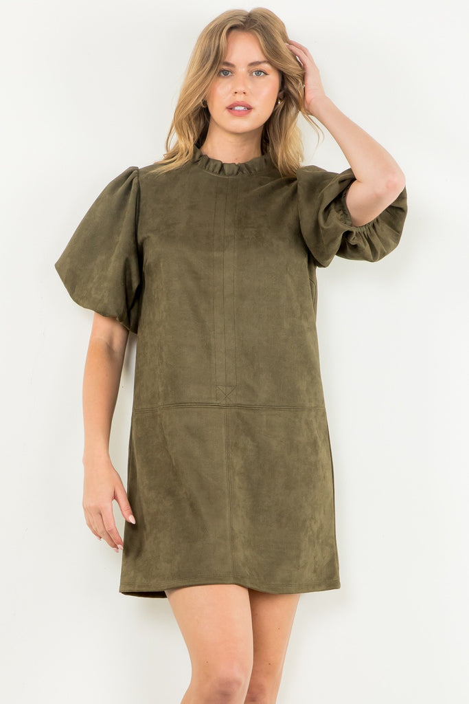 Falling For Neutrals Suede Dress Clothing Peacocks & Pearls Lexington Green XS 