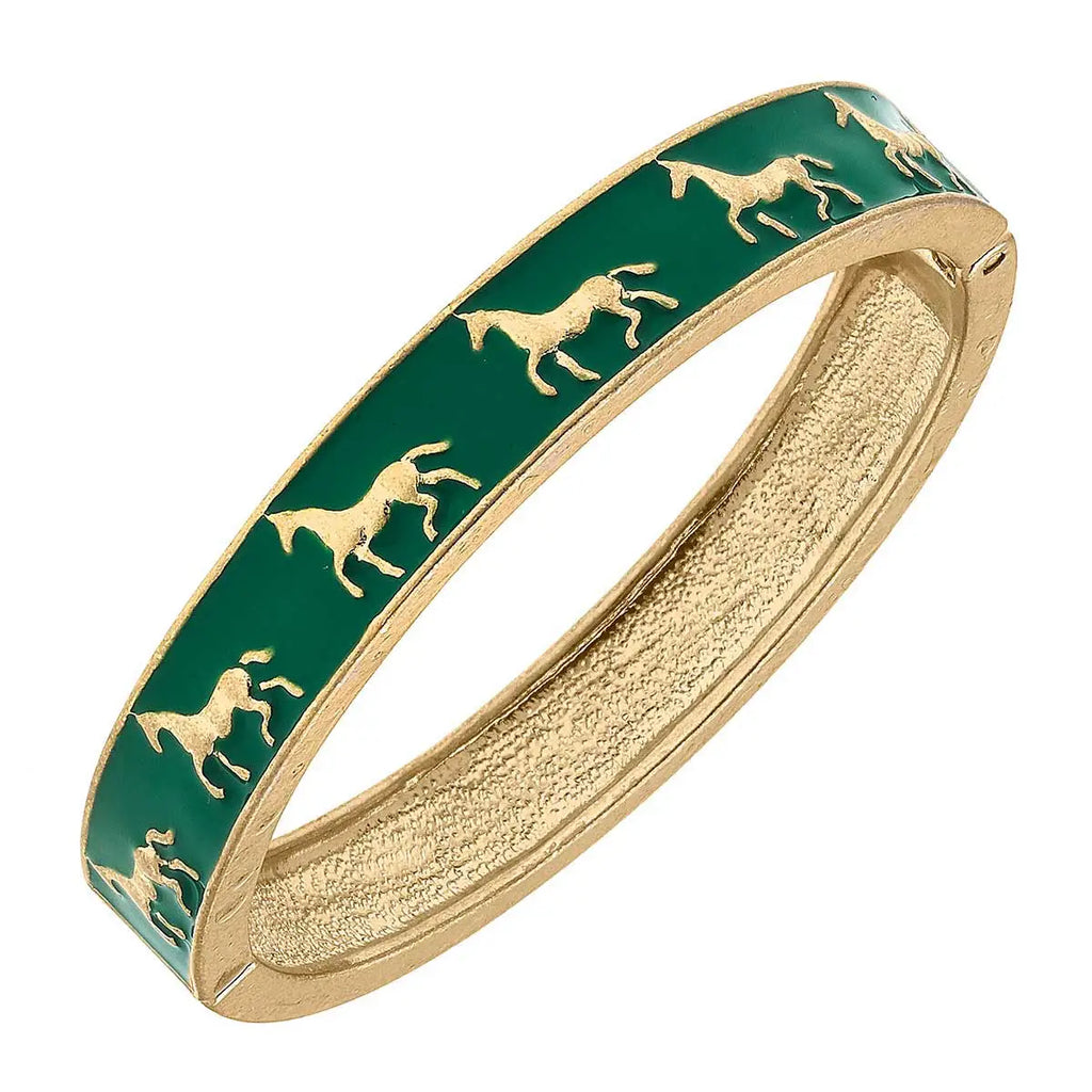 Virginia Enamel Equestrian Hinge Bangle Jewelry Canvas Style Green  