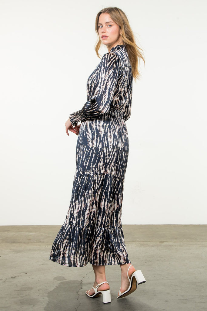 Star Struck Navy Metallic Detail Print Maxi Dress Clothing Peacocks & Pearls Lexington   