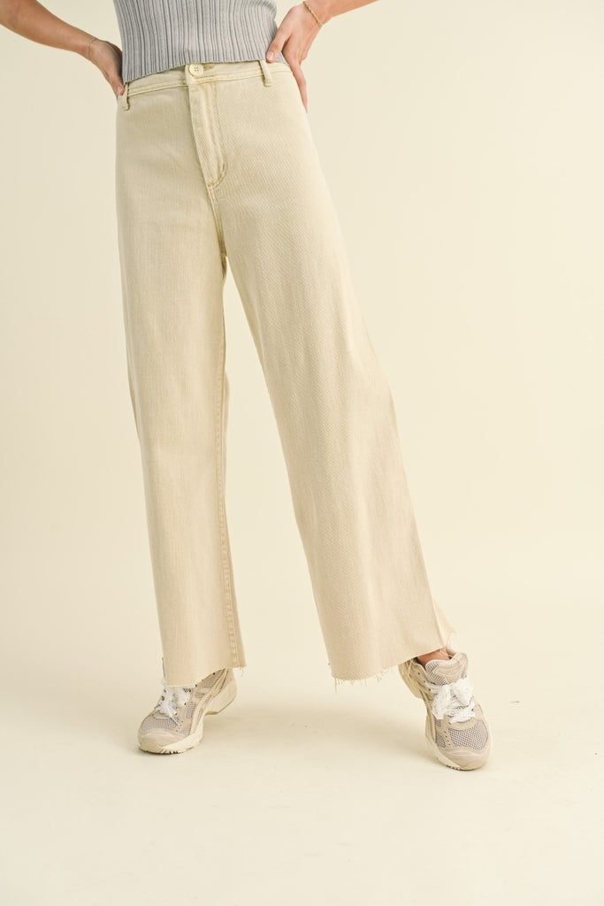 High Rise Straight Wide Leg Pants Clothing Peacocks & Pearls Lexington Beige S