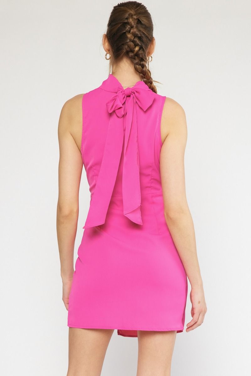 Hot Pink Sleeveless Mock Neck Wrap Dress Peacocks & Pearls Lexington Hot Pink Sleeveless Mock Neck Wrap Dress Peacocks & Pearls Lexington
