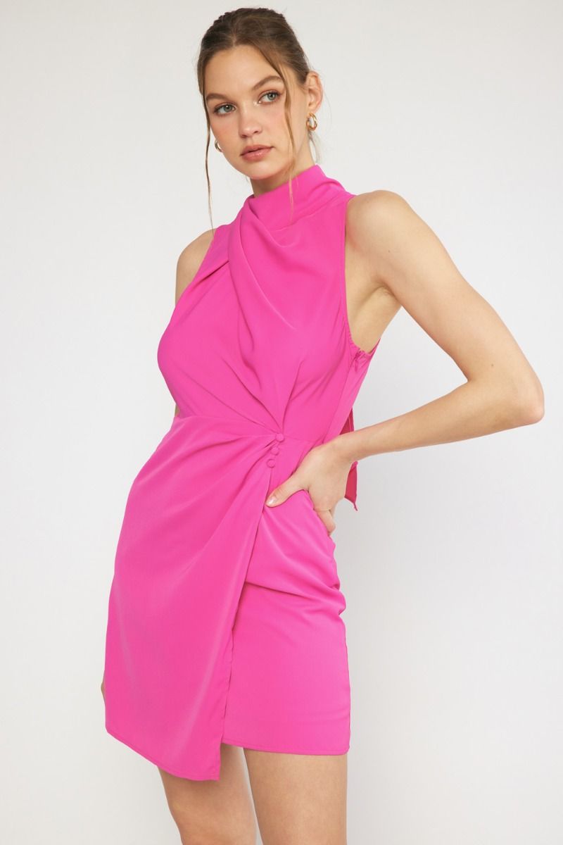 Hot Pink Sleeveless Mock Neck Wrap Dress Peacocks & Pearls Lexington Hot Pink Sleeveless Mock Neck Wrap Dress Peacocks & Pearls Lexington