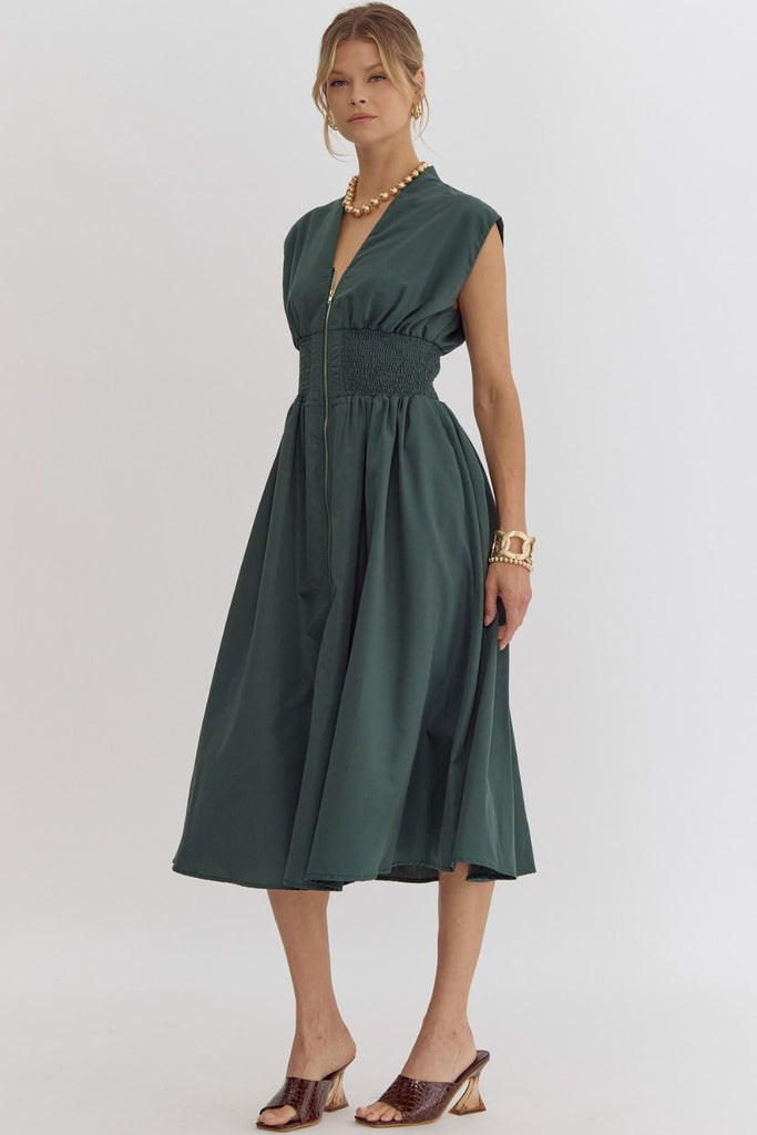 Tommie Girl Front Zip Midi Dress Clothing Peacocks & Pearls Lexington Dark Green S