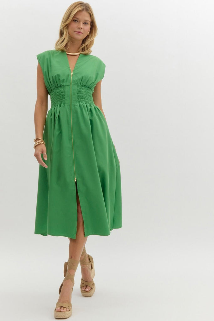 Tommie Girl Front Zip Midi Dress Clothing Peacocks & Pearls Lexington Green S