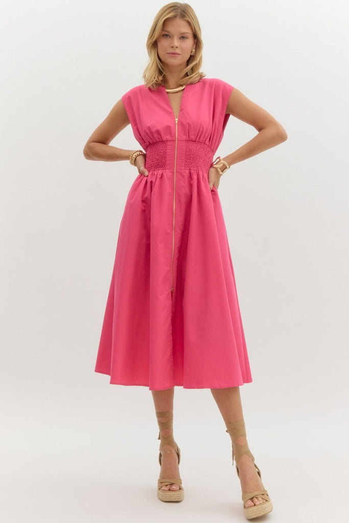 Tommie Girl Front Zip Midi Dress Clothing Peacocks & Pearls Lexington Pink S