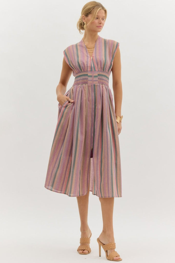 Radiant Breeze Midi Dress Clothing Peacocks & Pearls Lexington Mauve Multi S