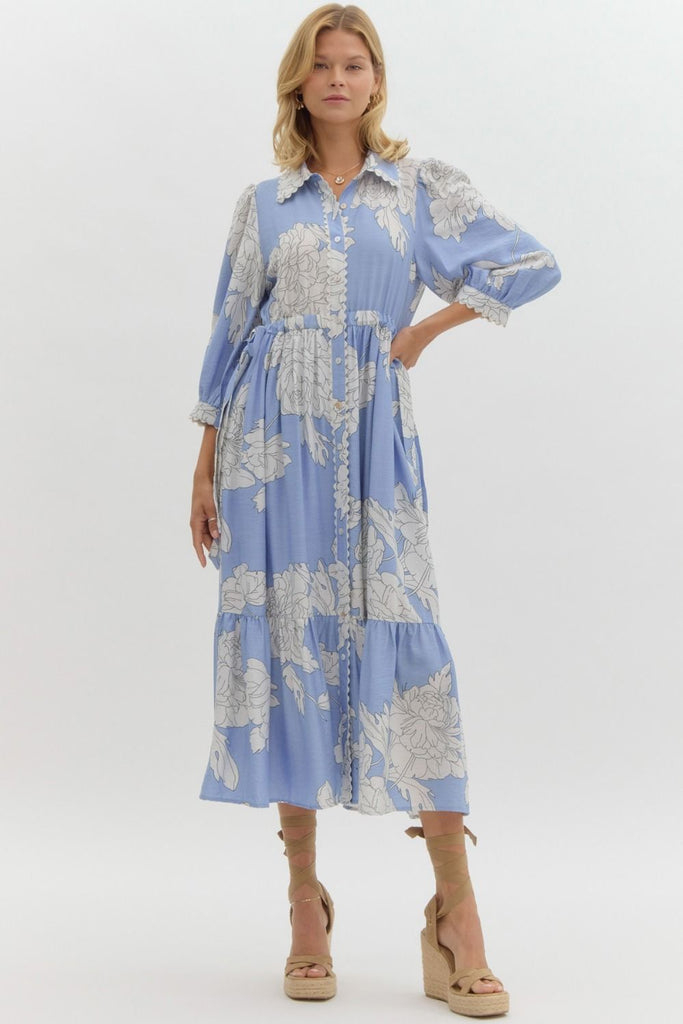 Floral Cascade Midi Dress Clothing Peacocks & Pearls Lexington Blue S