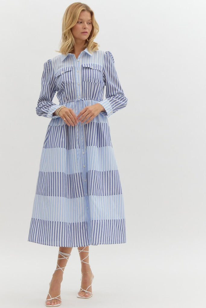 Coastal Stripes Midi Dress Clothing Peacocks & Pearls Lexington