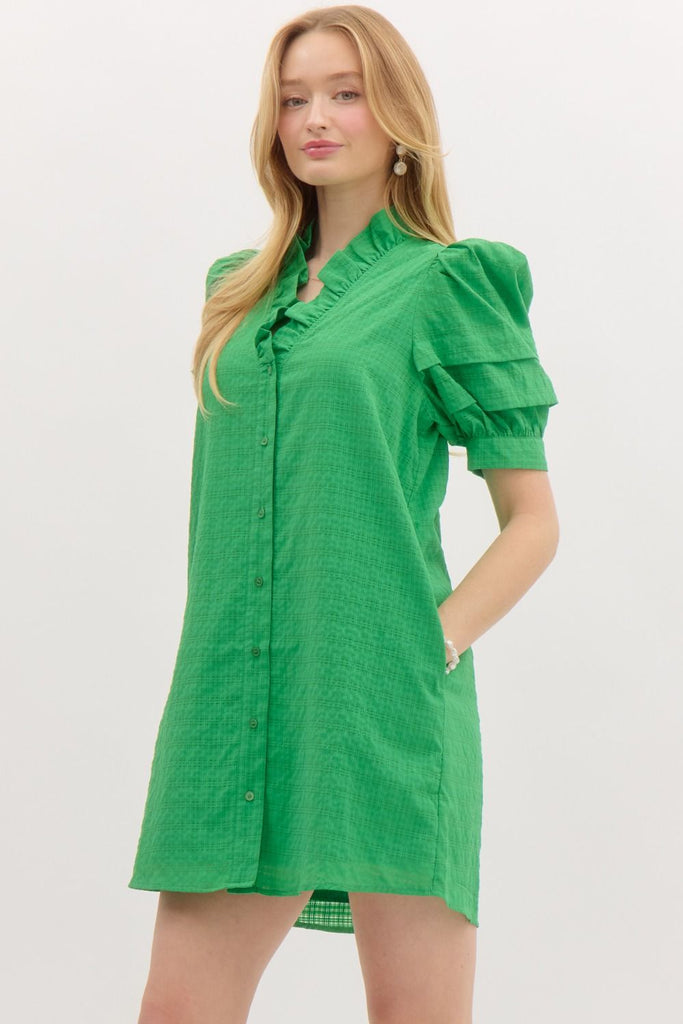 Green Buttoned Breeze Dress Clothing Peacocks & Pearls Lexington