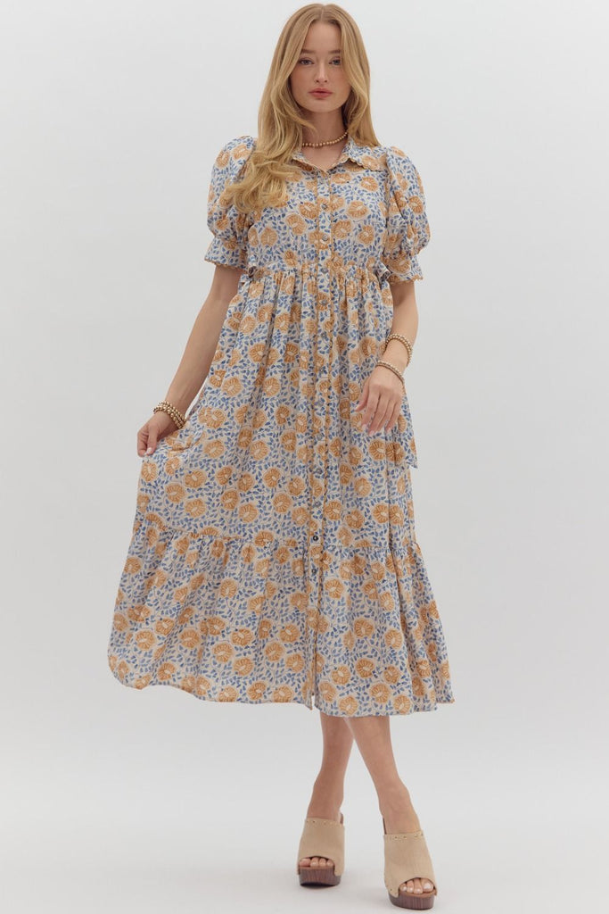 Blue Harvest Midi Dress Clothing Peacocks & Pearls Lexington