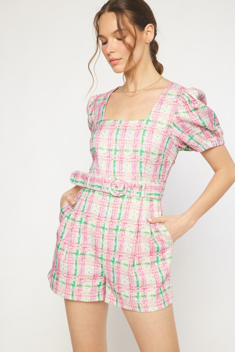 Palm Springs Plaid Belted Romper Peacocks & Pearls Lexington Palm Springs Plaid Belted Romper Peacocks & Pearls Lexington