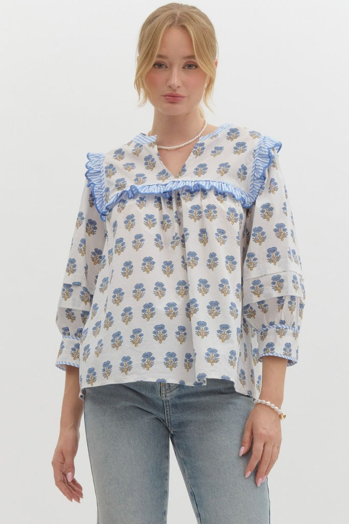 Pippy Pattern Top Clothing Peacocks & Pearls Lexington Blue S