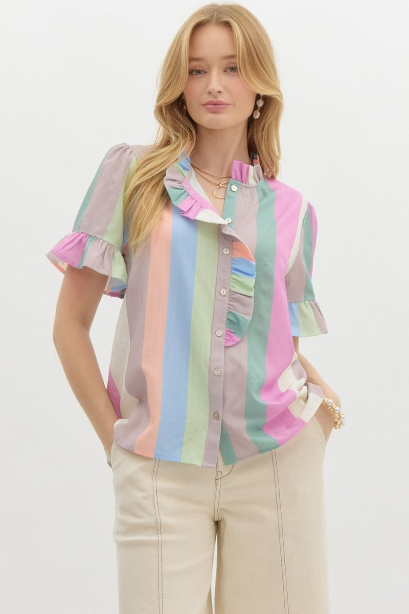 Vibrant Ruffle Top – Peacocks & Pearls Lexington